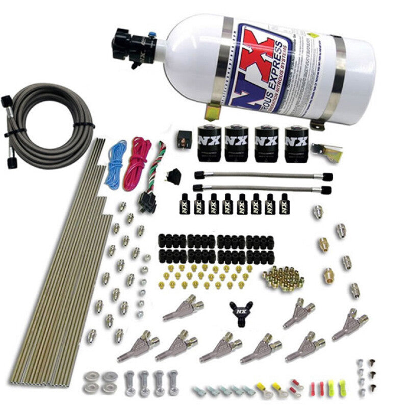 Nitrous Express STD Nozzle Nitrous Kit (200-500HP) Gas w/Dist Block & 4 Solenoids w/10lb Bottle