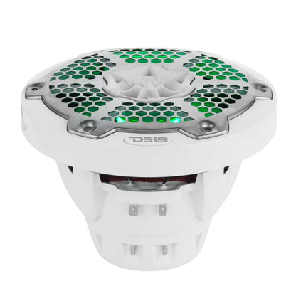 DS18 Hybrid Marine Speaker w/ Driver And RGB LEDs 6.5in 2-Way 250 Watts RMS 4 ohm White w/ Covers