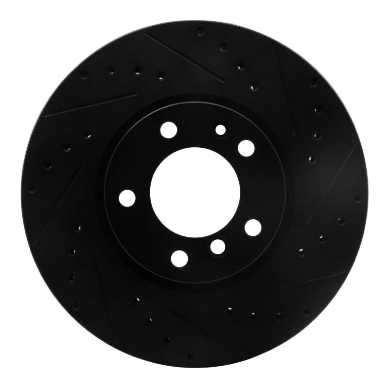 R1 Concepts R1 93-97 BMW 850CI Front Right Drilled & Slotted Black Brake Rotor
