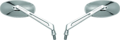 BikeMaster Oval Mirror Machined Arm w/10mm/Yam 10mm/HD Adapters - Pair - Chrome