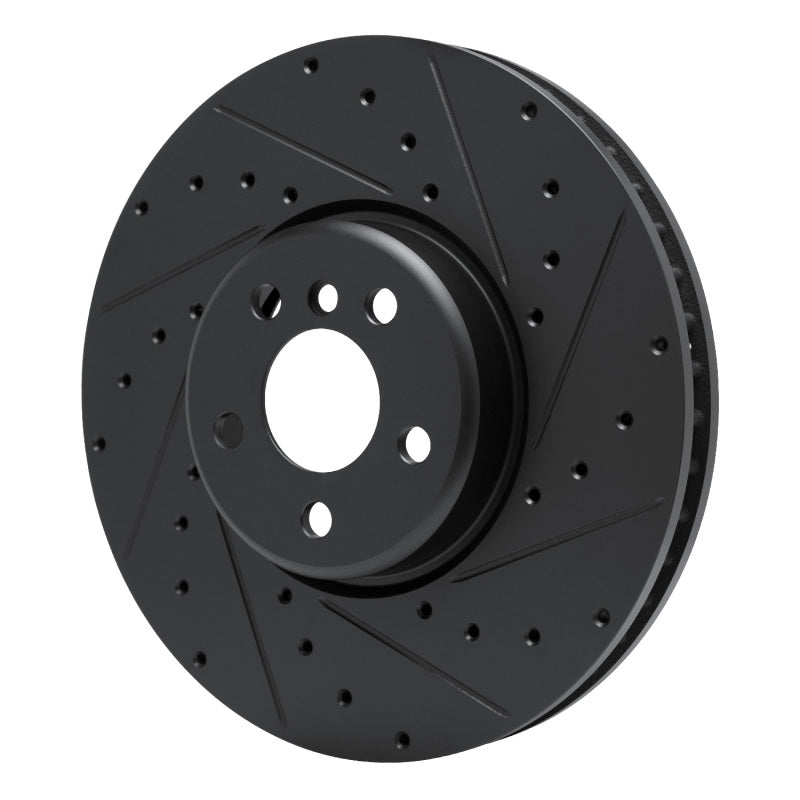 R1 Concepts R1 16-25 BMW 330e Left Front Drilled & Slotted Black Brake Rotor