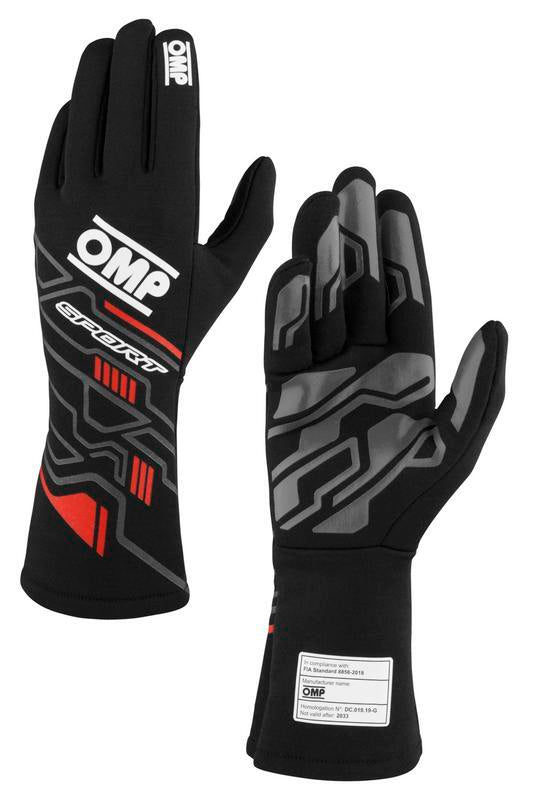 OMP SPORT GLOVES FIA 8856-2018 MY2025 BLACK / RED SZ L