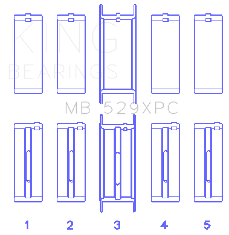 King Engine Bearings King Ford 260CI/289CI/302 5.0L Windsor Coated Crankshaft Main Bearing Set of 5 (Size .010)