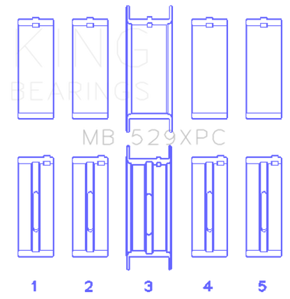 King Engine Bearings King Ford 260CI/289CI/302 5.0L Windsor Coated Crankshaft Main Bearing Set of 5 (Size .010)