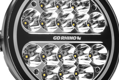 Go Rhino Xplor Blackout Series Round LED Spot Light Beam w/DRL (Surface/Thread Stud Mnt) 7in. - Blk