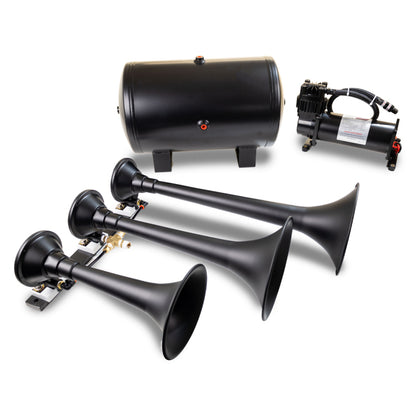 Kleinn Air Horns Kleinn Triple Black Horn Kit w/ 150 PSI Waterproof 5.0 gal Air Tank