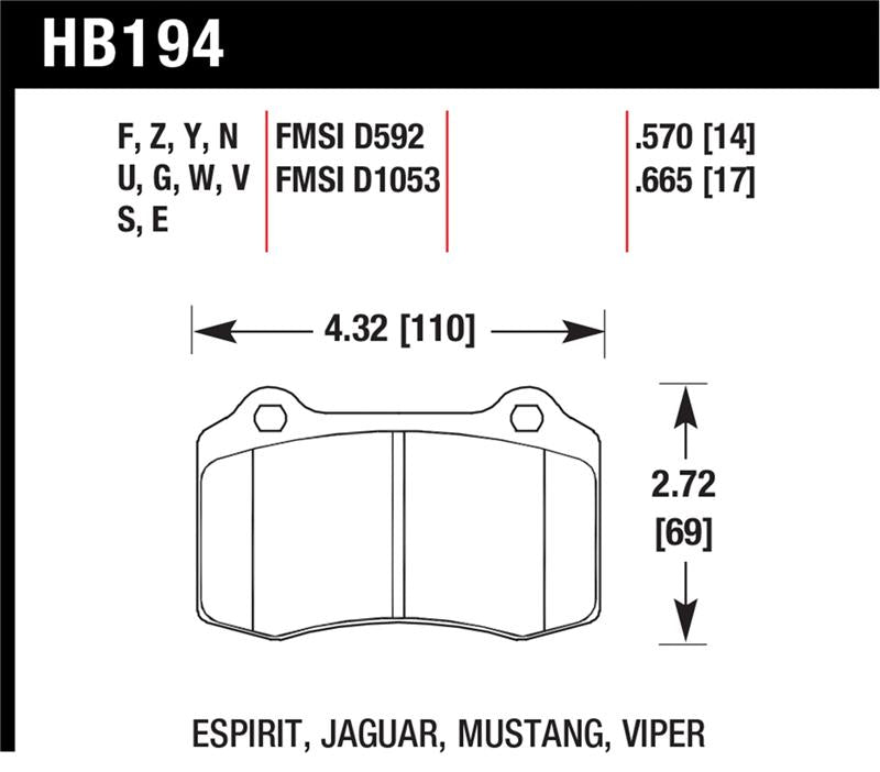 Hawk Performance Hawk 92-00 Dodge Viper / 00 Mustang Cobra SVT  HPS Street Front Brake Pads