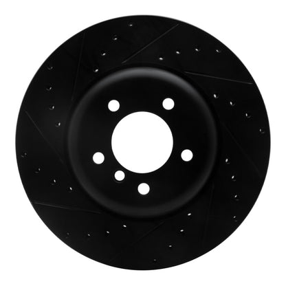 R1 Concepts R1 04-10 BMW 550I Front Left Drilled & Slotted Black Brake Rotor