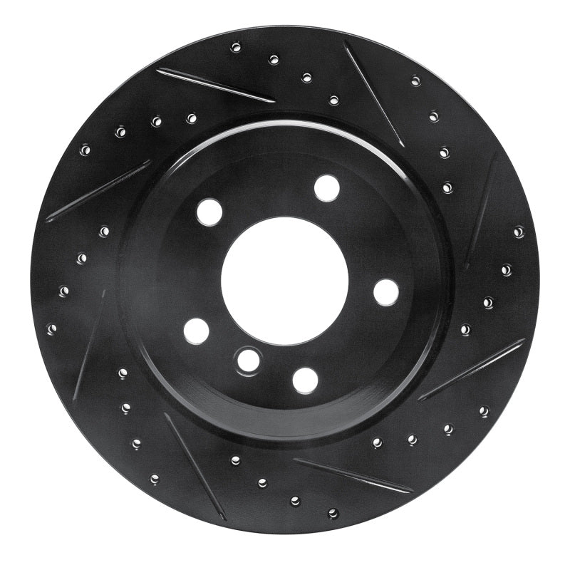 R1 Concepts R1 04-10 BMW 530I Rear Right Drilled & Slotted Black Brake Rotor