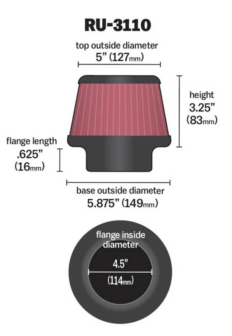 K&N Engineering K&N Universal Rubber Filter Round Tapered 4.5in Flange ID x 5.875 Base OD x 5in Top OD x 3.25in H