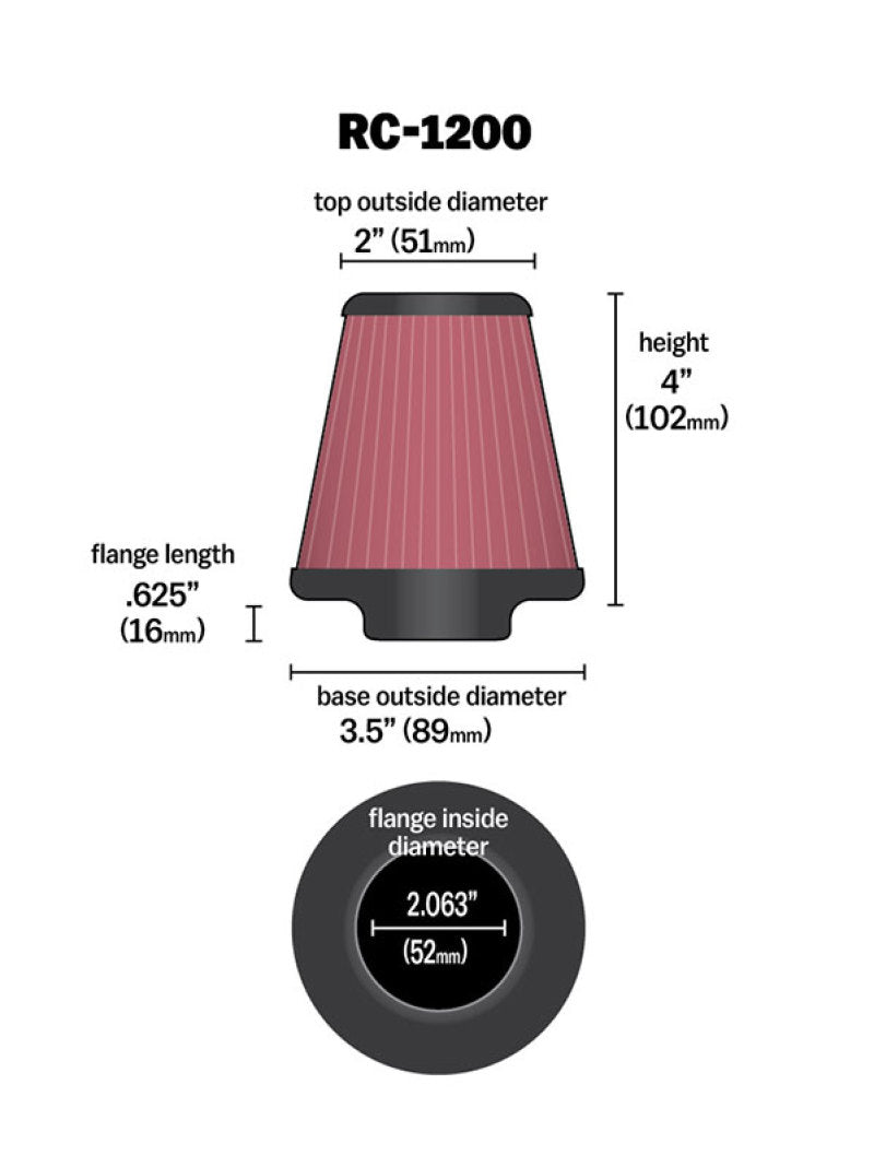 K&N Engineering K&N Universal Chrome Filter 2.063in Flange ID x 3.5in Base OD x 2in Top OD x 4in H