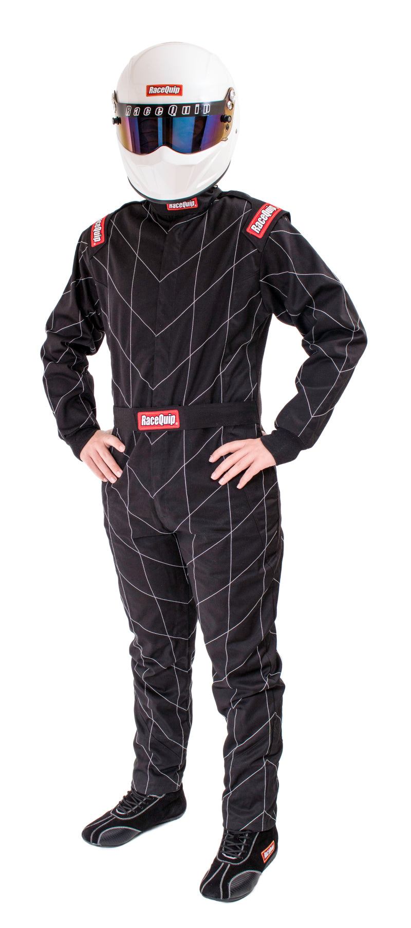 RaceQuip Black Chevron-1 Suit - SFI-1 M Tall