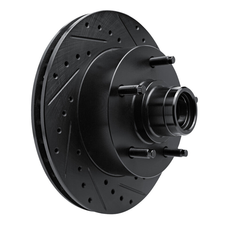 R1 Concepts R1 94-01 Ford E-150 Econoline Front Right Drilled & Slotted Black Brake Rotor
