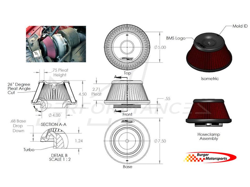 BMS BMW N54 Silicone Single Turbo Filter (1M, 135i, 335i & Z4)