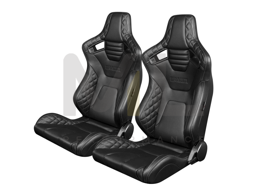 BRAUM Elite-X Series Diamond Edition Black Leatherette Racing Seats With Grey Stitching - Pair