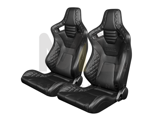 BRAUM Elite-X Series Diamond Edition Black Leatherette Racing Seats With Grey Stitching - Pair