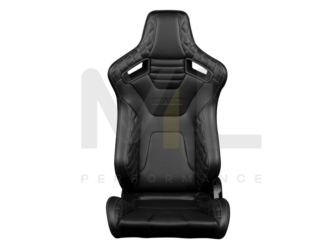 BRAUM Elite-X Series Diamond Edition Black Leatherette Racing Seats With Grey Stitching - Pair