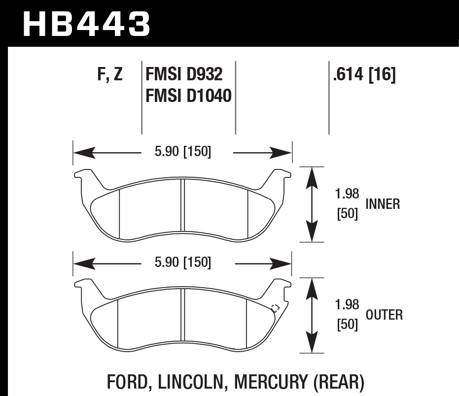 Hawk Performance HB443B.614 HPS 5.0 Brake Pads Rear