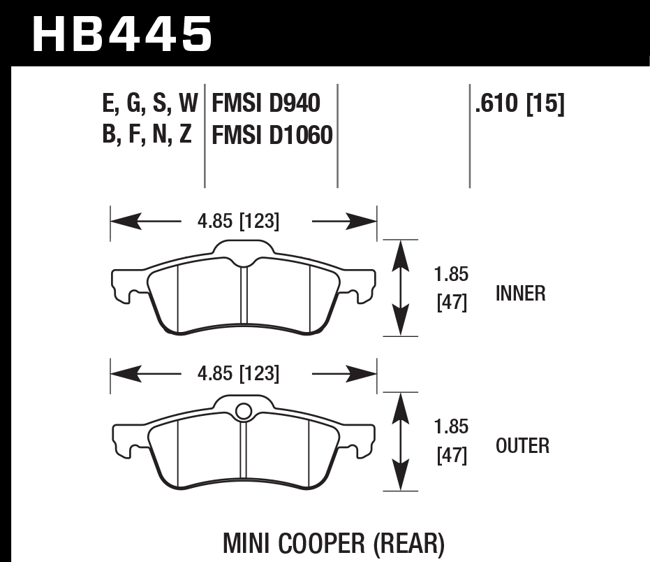 Hawk Performance HB445F.610 HPS Brake Pads Rear