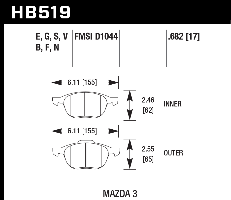 Hawk Performance HB519F.682 HPS Brake Pads Front