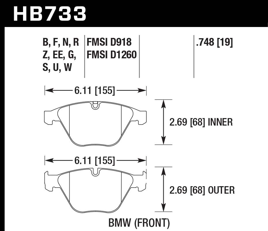 Hawk Performance HB733R.748 Street/Race Brake Pads Front