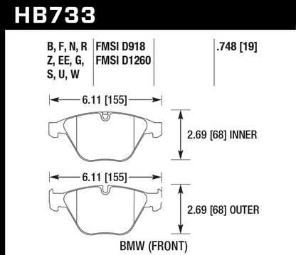 Hawk Performance HB733R.748 Street/Race Brake Pads Front