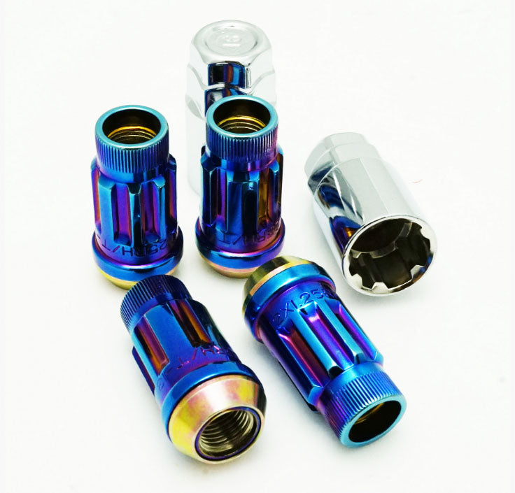 MUTEKI 34938UN LUG NUTS KIT SR45R LOCK SET 12X1.50 45MM BURNED BLUE NEON