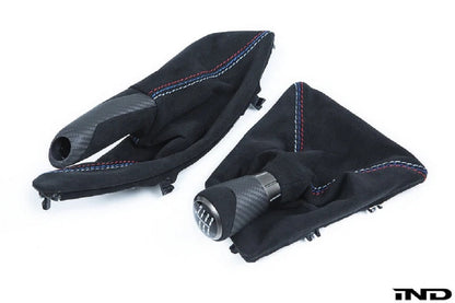 IND F8X M3 / M4 Matte Carbon + Alcantara Parking Brake Set - Straight Stitch