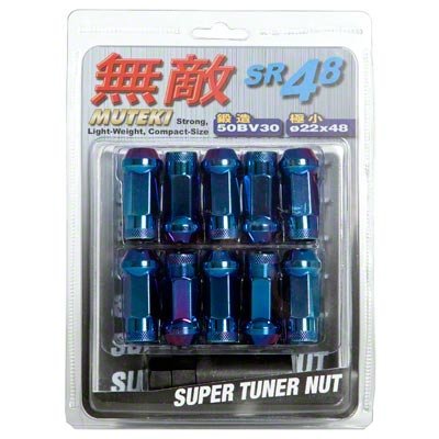 MUTEKI 32905UN LUG NUTS KIT SR48 12X1.25 BURNED BLUE NEON FINISH (OPEN END)