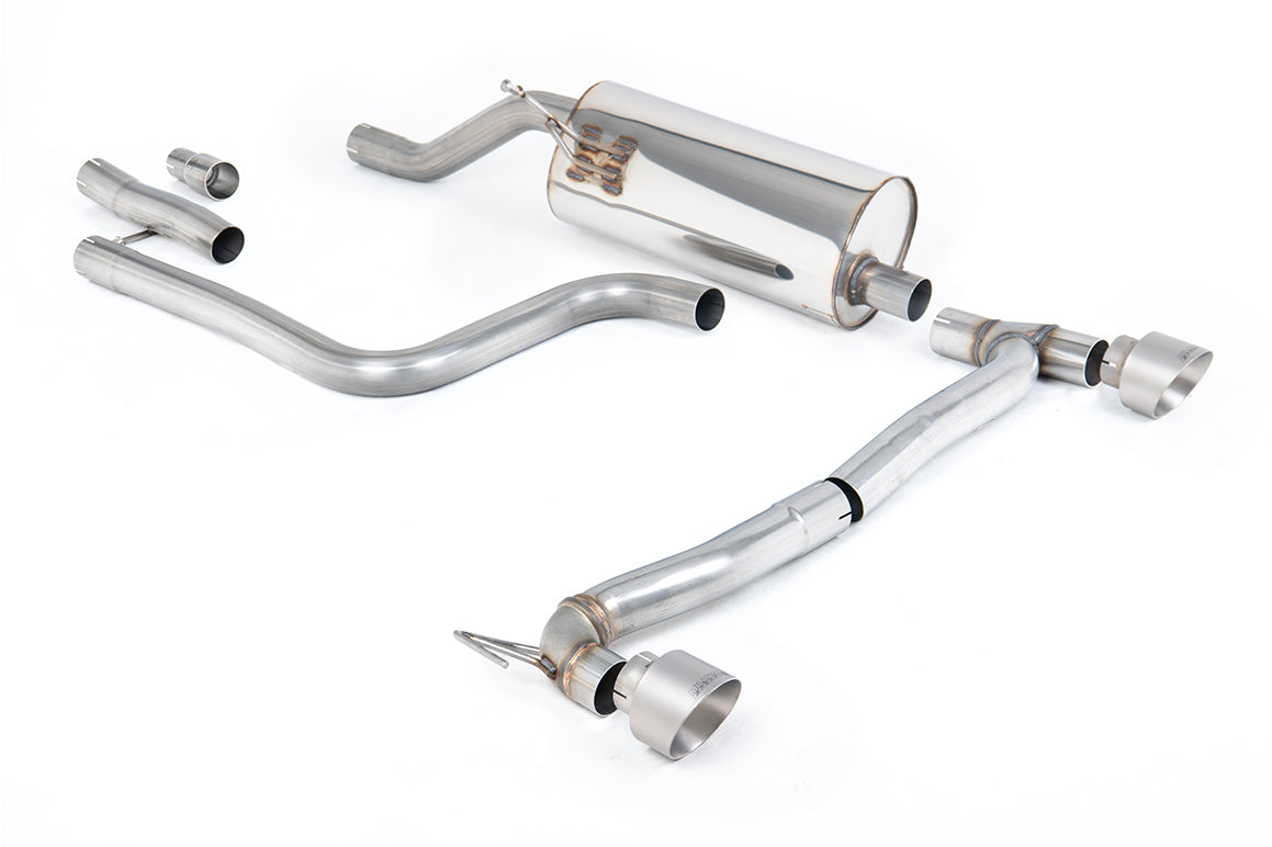 MillTek SSXFD410M Ford Fiesta MK8 1.0T ST Line (GPF Models) Dual Outlets - Resonated (Quieter) GPF/OPF Back with Brushed Titanium GT-100 Trims (Includes Maxton Diffuser)