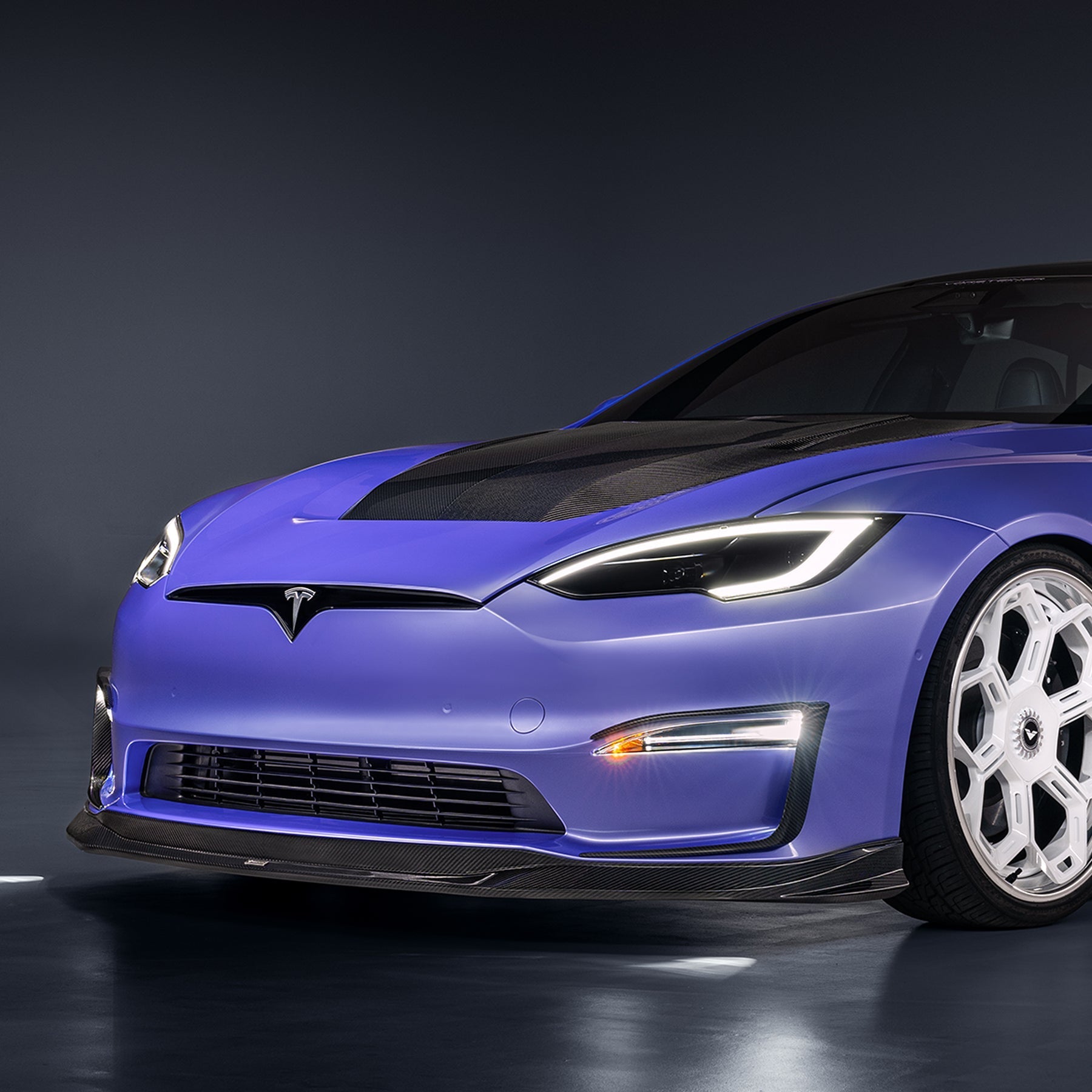 Vorsteiner TEV3025 VRS Tesla Model S Plaid Add-On Aero Bumper Flares Carbon Fiber PP 2x2 Glossy