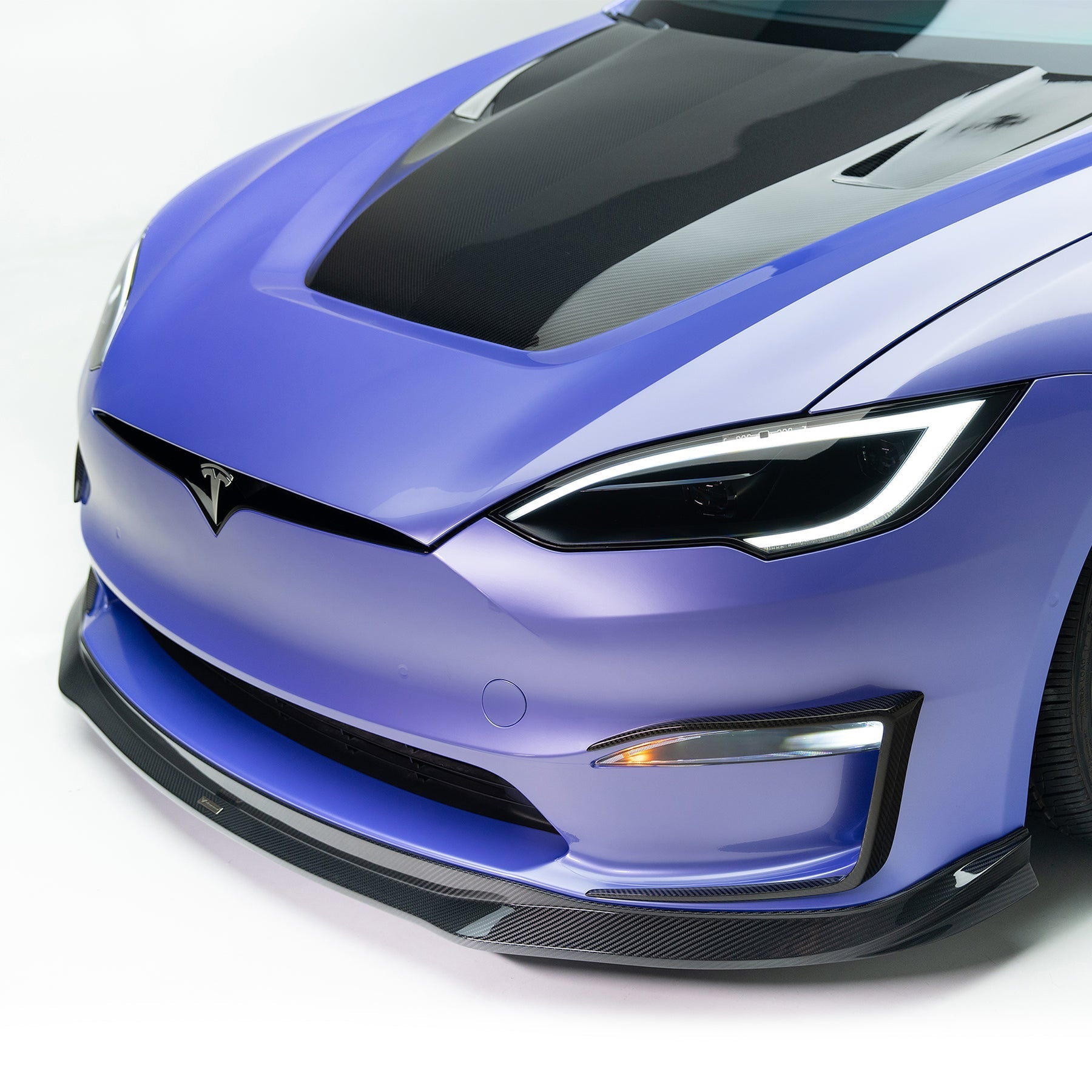 Vorsteiner TEV3020 VRS Tesla Model S Plaid Aero Front Spoiler Carbon Fiber PP 2X2 Glossy