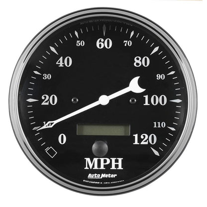 AutoMeter Auto Meter Gauge Speedo. 5in 120mph Elec. Prog. w/ LCD Odo Old Tyme Black