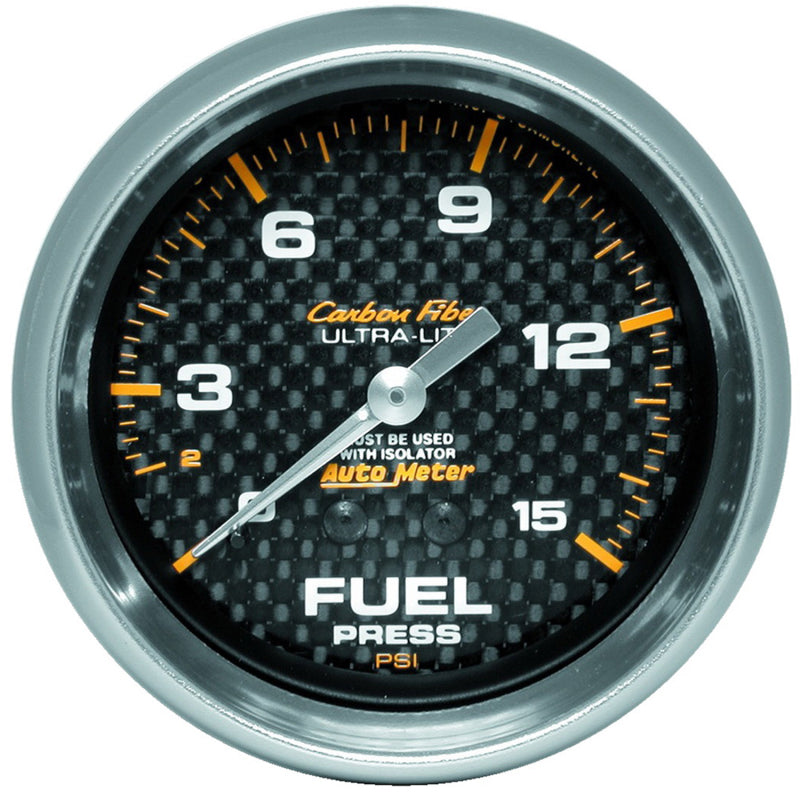 Autometer Carbon Fiber 66.7mm 0-15 PSI W/O ISO Fuel Pressure Gauge