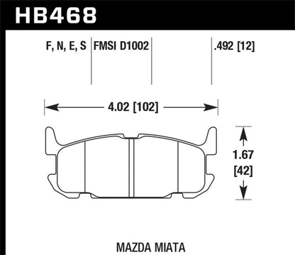 Hawk Performance Hawk 03-05 Miata w/ Sport Suspension Blue 9012 Race Rear Brake Pads D1002
