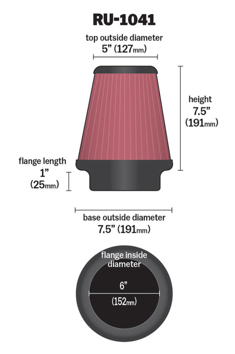 K&N Engineering K&N Universal Clamp-On Air Filter 6in FLG / 7-1/2in B / 5in T / 7-1/2in H