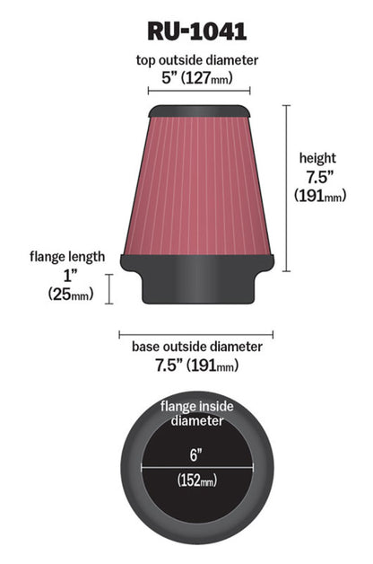 K&N Engineering K&N Universal Clamp-On Air Filter 6in FLG / 7-1/2in B / 5in T / 7-1/2in H