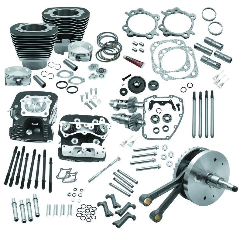 S&S Cycle 00-06 BT 124in Hot Set Up Kit w/ S&S Cylinder Heads - Wrinkle Black