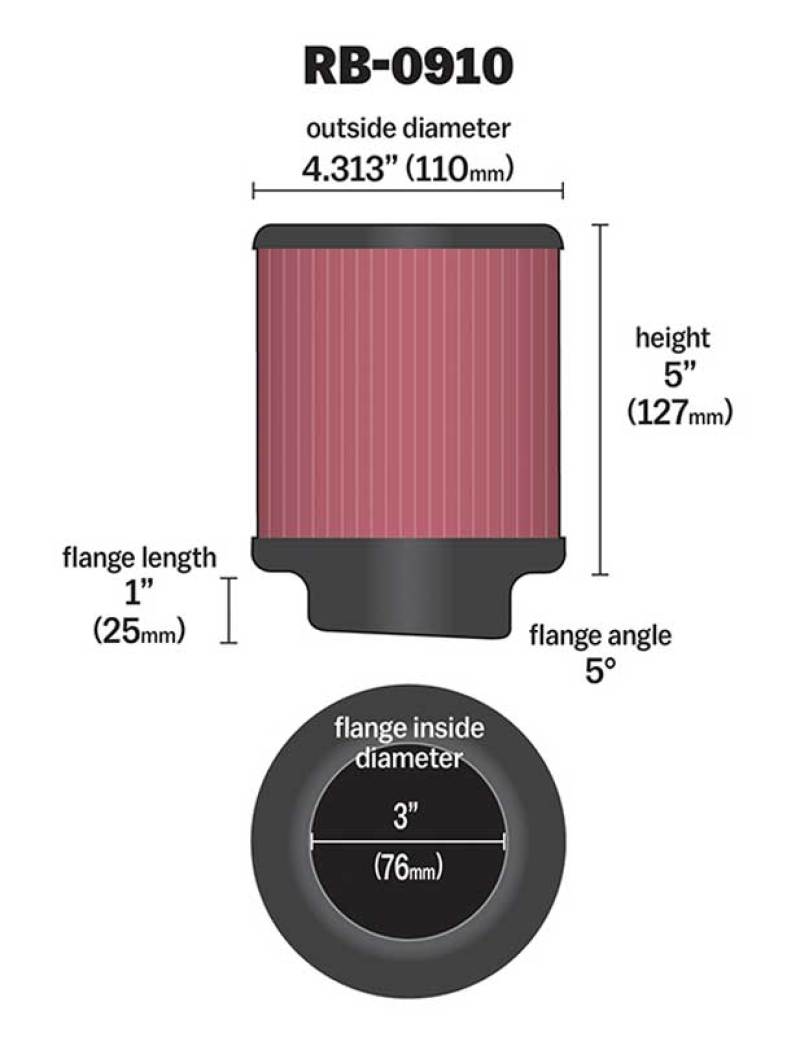 K&N Engineering K&N Universal Rubber Filter 3 inch 5 Degree FLG 4 1/2 inch OD 5 inch Height