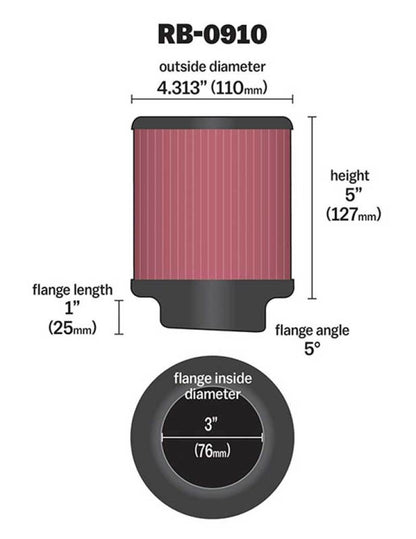 K&N Engineering K&N Universal Rubber Filter 3 inch 5 Degree FLG 4 1/2 inch OD 5 inch Height