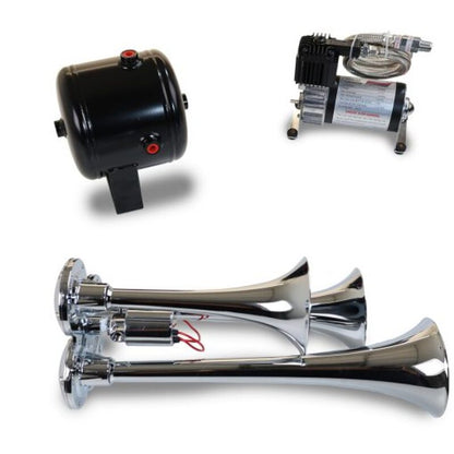 Kleinn Air Horns Kleinn Triple Chrome Horn Kit w/ 130 PSI Air Compressor / 1.0 gal Air Tank