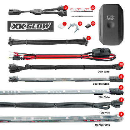 XKGLOW XK Glow Strip Million Color XKCHROME App Undercar Kit (8x24In Tube + 6x10In Strip + 4x36In)