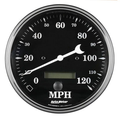 AutoMeter Auto Meter Gauge Speedo. 5in 120mph Elec. Prog. w/ LCD Odo Old Tyme Black