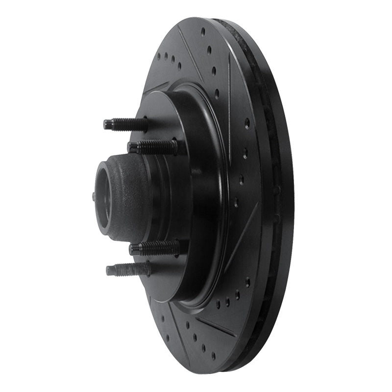 R1 Concepts R1 97-99 Ford F-150 RWD Front Right Drilled & Slotted Black Brake Rotor