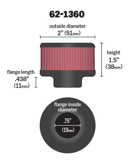 K&N Engineering K&N 3/4 inch ID 2 inch OD 1.5 inch H Clamp On Crankcase Vent Filter