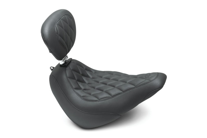 Mustang Motorcycle Mustang 18-21 Harley Street Bob Wide Tripper Solo Seat w/Driver Backrest Diamond Stitch - Black