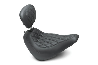 Mustang Motorcycle Mustang 18-21 Harley Street Bob Wide Tripper Solo Seat w/Driver Backrest Diamond Stitch - Black