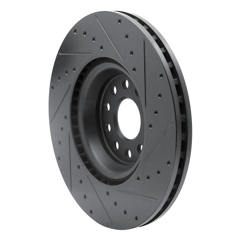R1 Concepts R1 2022+ Volkswagen GTI Mk 8 Front Left Drilled & Slotted Black Brake Rotor