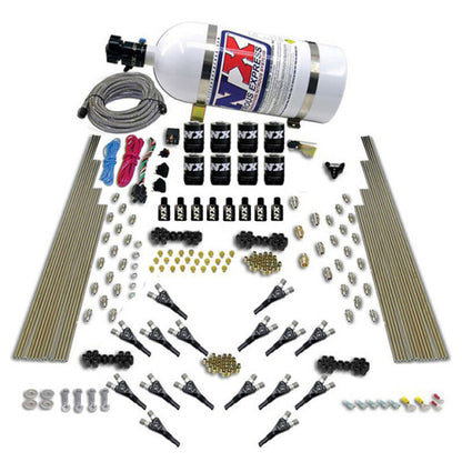 Nitrous Express Shark Dual Stage/Gas 16 Nozzles 8 Solenoids Nitrous Kit (200-1200HP) w/Comp Bottle