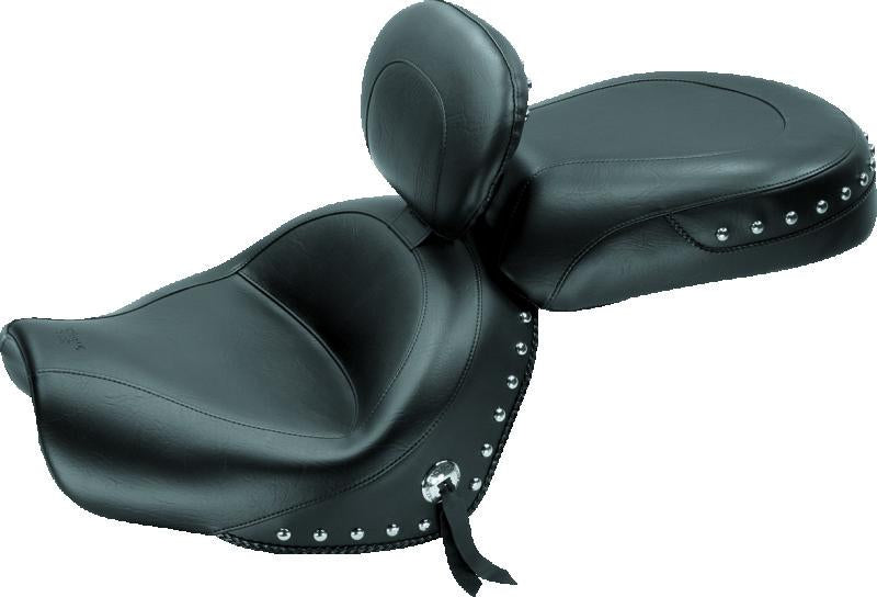 Mustang Motorcycle Mustang 09-17 Yamaha V-Star 950, 950 Tourer Std Touring 2PC Seat w/Driver Backrest Studs - Black